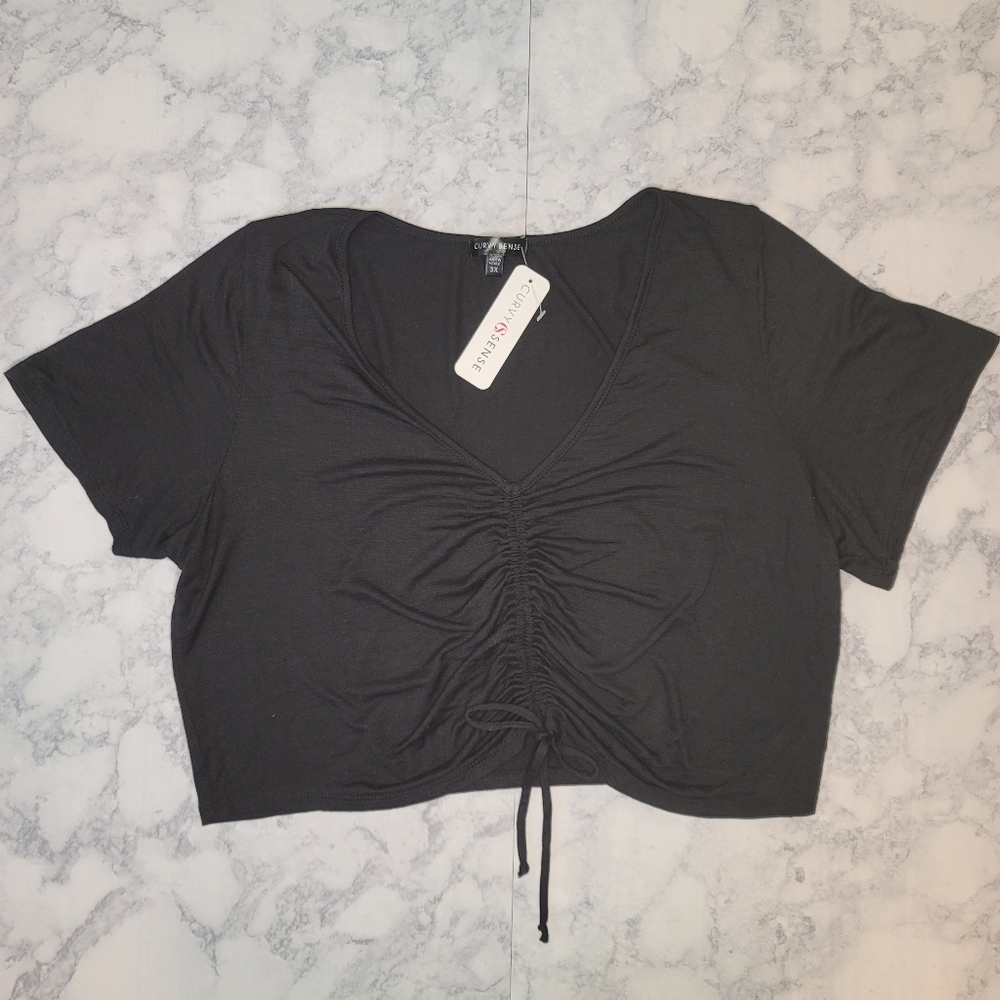Curvy Sense Black Crop Top Shortsleeve V-neck 3X NWT